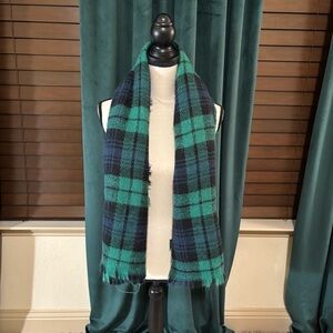 Green Blue and Black Plaid Large Scarf